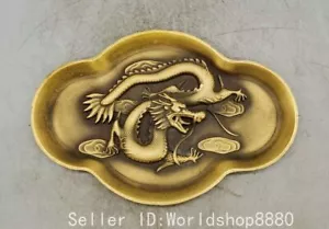 7.2" Marked ancient Chinese copper Brass dragon beast inkstone inkslab - Picture 1 of 5
