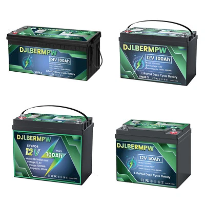 DJLBERMPW 12V/24V/48V LiFePO4 Lithium Battery 50Ah/100Ah BMS Deep Cycle For Marine RV