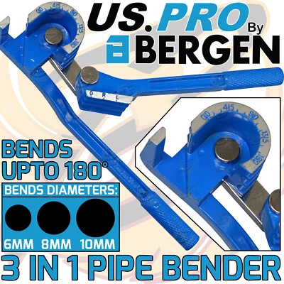 US PRO BY BERGEN US PRO Pipe Bender Tube Bending Tool 3 in 1 180° Degrees Brake Fuel 6mm 8mm 10mm