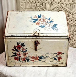 Vintage 1950s Metal 2 Tier Bread Box Pie Safe 13"w x 11" h Floral - Picture 1 of 22