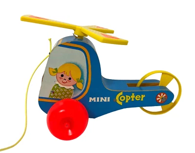 Vintage 1970 Fisher Price #448 Mini Copter Holz Ziehspielzeug Hubschrauber - Bild 1 von 4