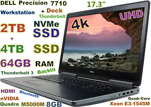 Workstation DELL 7710 17.3" 4K UHD Xeon E3-1545M 6TB NVMe+SSD 64GB M5000M-8GB DK - Picture 1 of 12