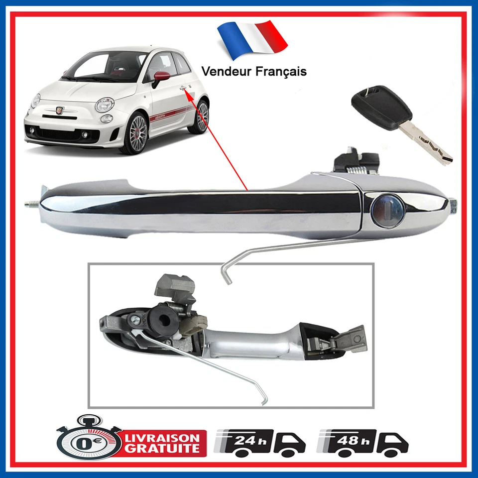 Maniglia anteriore sinistro cromata con Cilindro e chiavi FIAT 500 735485875