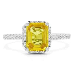 Jubiläumsring 5 kt Smaragdschliff gelber Saphir 14 K Weißgold vergoldet für Damen - Bild 1 von 3