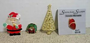 Colección de prendedores de Navidad vintage + 1 juego de aretes de gema roja (lote de 3) - Imagen 1 de 12