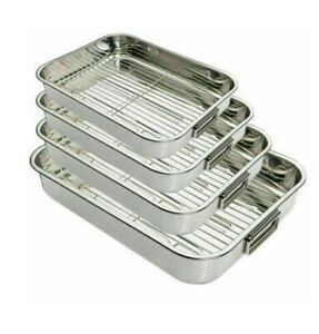 Stainless Steel Roasting Trays Oven Pan Bake-ware Dish Rack Oven Dishwasher Safe