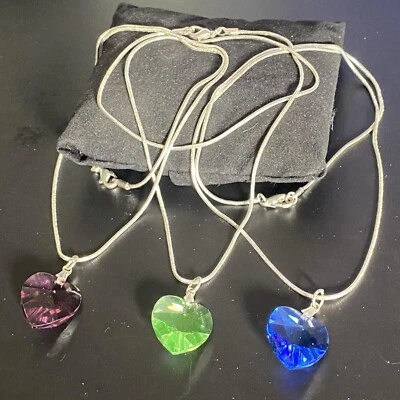 Collana snake da donna con cuore swarovski catenina lunga 45 cm ciondolo argento - Immagine 1 di 4