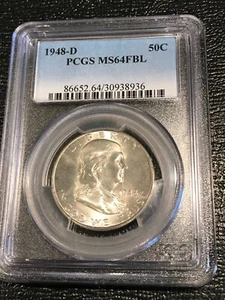 A MS64FBL PCGS 1948 D FRANKLIN SILVER HALF DOLLAR-JAN102 - Picture 1 of 4