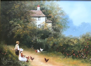 Les Parsons (b.1945) Oil On Canvas. Children Beside Country Cottage - Picture 1 of 4