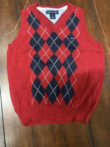 Tommy Hilfiger Kinder Junge Gr. 31 rot Argyle ärmellos Pullover Weste  - Bild 1 von 4