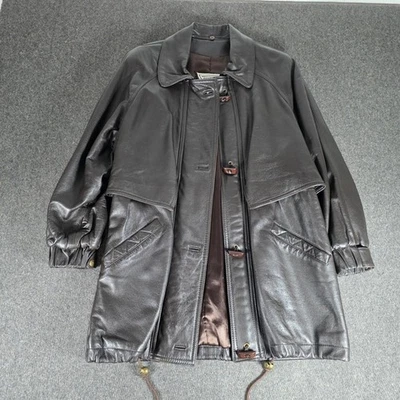 Gabardina para mujer J Percy Marvin Richards de cuero genuino marrón oscuro pequeña Foto 1 de 4