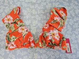 Juniors' Ruffle Sleeve Bralette Bikini Top - Xhilaration™ Orange Floral Large - Picture 1 of 2