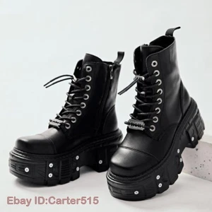 Botines de motocicleta con remaches plataforma enredadera para mujer punta redonda zapatos con cordones lo último - Imagen 1 de 10