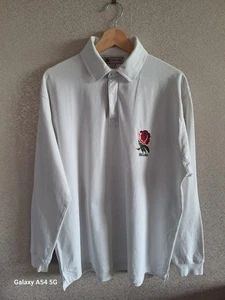 Jersey de rugby tradicional de manga larga de algodón blanco bordado rosa Inglaterra para hombre - Imagen 1 de 18