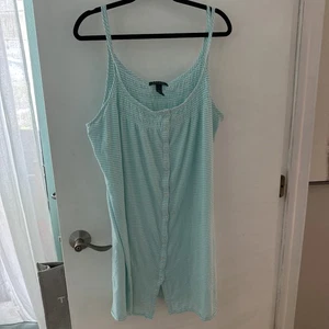 Lauren Ralph Lauren Blue StripeNightgown 1X Double Strap Cotton Knit Button - Picture 1 of 7
