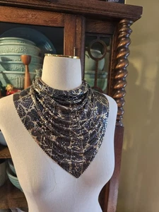 Vintage Whiting And Davis Rare! Black & Gold Mesh Scarf Necklace EXCELLENT - Picture 1 of 15