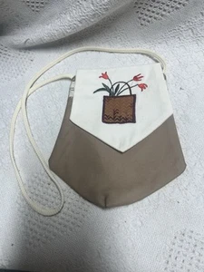 Handcrafted Vtg Small Purse Embroidered Floral Beige Brown Boho 1970s - Picture 1 of 11