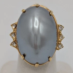 Cocktail Ring Grau Barock Kunstperlen Klar Strass 18K HGE Größe 5,5 - Bild 1 von 13