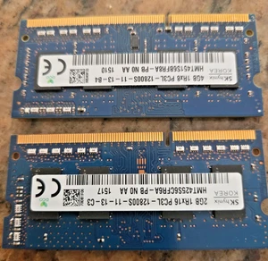 SK Hynix 8GB (2x4GB) 1Rx8 PC3L-12800S DDR3-1600Mhz Laptop RAM (HMT451S6AFR8A-PB) - Picture 1 of 2