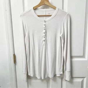 Aerie Long Sleeve Ribbed Henley Top in White Sz Small - Picture 1 of 5