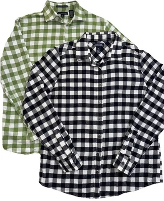 2 Pack Lands End Flannel Shirt Youth 10 Black Plaid  Green Plaid Outdoor - Image 1 of 4