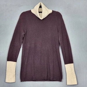 MAGASCHONI Sweater Womens Small Brown Ivory Turtleneck Lightweight Cuffs - Picture 1 of 12