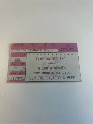 1993 Atlanta Braves at Florida Marlins 7/11 Ticket Maddux W 9SO Deion PH - Image 1 of 3