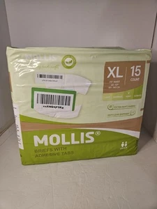 MOLLIS Adult Diapers for Women & Men, Unisex Disposable Incontinence Briefs 15ct - Picture 1 of 9