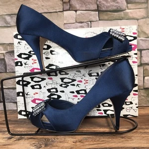 Miss KG Haversham Navy Satin Occasion Peep Toe Heels - UK 5 / EU 38 - RRP £65 - Picture 1 of 24