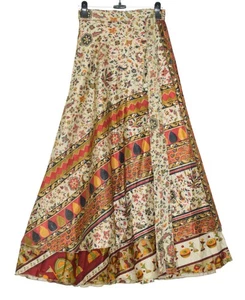 Sushila Vintage Warli Art Silk Saree Magic Wrap Reversible Skirt Beach Dress - Picture 1 of 9