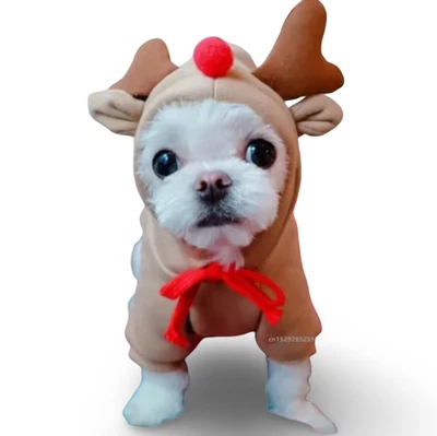 Divertido Disfraz de Perro Reno - Divertido Disfraz de Navidad para Perros Pequeños Cálido Suave Foto 1 de 4