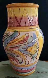 Vintage Italy Sgraffito Pottery Ceramic Vase Majolica COLORFUL Hand Painted Etch - Picture 1 of 13