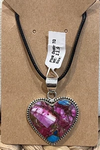 Colgante de plata de ley rosa púrpura dalia turquesa rosa ostra en forma de corazón - Imagen 1 de 9