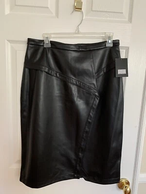 NWT DKNY Faux Leather Skirt: Black, Mini/Knee Length, Back Zipper, Faux Wrap 10 - Image 1 of 4