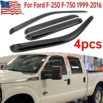Para Ford F-250 F-750 Super-Duty Doble Cabina 99-16 Ventana Visera Ventilación Viento Lluvia Protector Foto 1 de 4