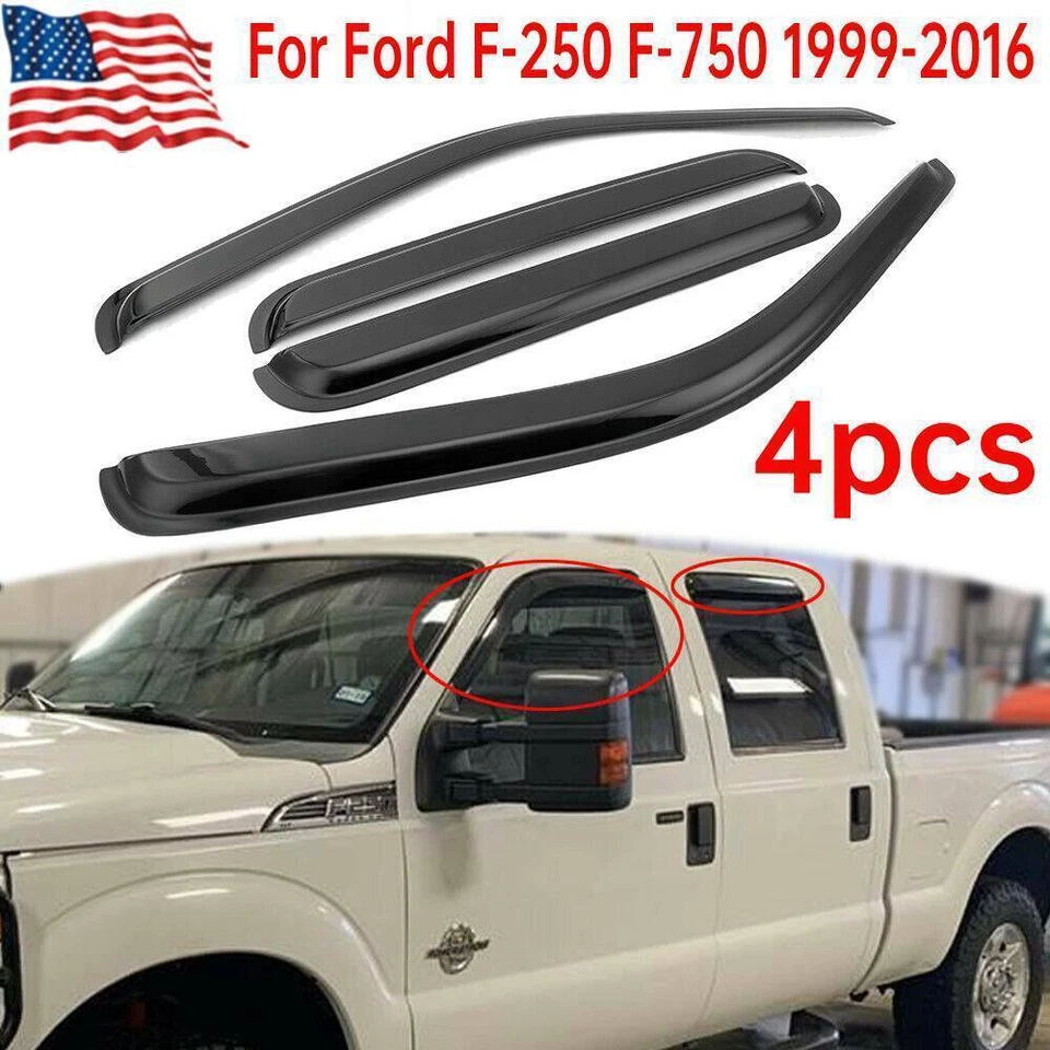 Para Ford F-250 F-750 Super-Duty Doble Cabina 99-16 Ventana Visera Ventilación Viento Lluvia Protector Foto 1 de 4