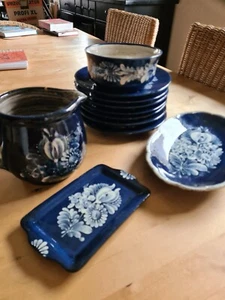 bäuerliches Geschirr Set, Landhaus, Shabby, Steingut, handgetöpfert und -bemalt - Bild 1 von 3