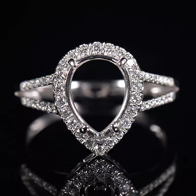 Custom Pear 10x8mm Bridal Ring Genuine Diamond Platinum Split Shank Mounting - Image 1 of 4