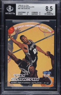 1999-00 FLEER ULTRA PLATINUM MEDALLION #80 TIM DUNCAN SP #/50 BGS 8.5 NM-MT+ - Imagem 1 de 2