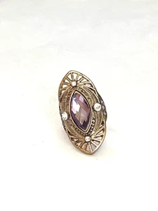 JE1004 UNIQUE VINTAGE STYLE GOLD TONE METAL CRYSTAL RING SIZE 6 - Picture 1 of 2
