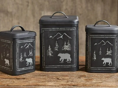 Black Bear Canister Set of 3 Rustic Mountainous Home Decor Brand New - Image 1 of 2