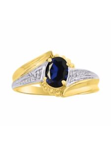 Diamond & Sapphire Ring Set In Yellow Gold Plated Silver - Color Stone Birthston