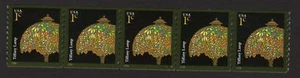 SCOTT#3749A,1C STAMP TIFFANY LAMP STRIP OF 5 COIL STAMP MNH SELF ADHESIVE STAMP - Picture 1 of 1