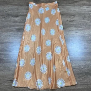 NWT Free People Women’s Small Orange Daisy Floral Polyester Midi Skirt - Picture 1 of 9