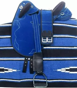 Australian Stock Synthetic Suede Saddle Without Horn With Matching Girth Size 17 - Picture 1 of 3