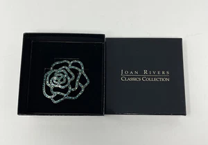 Joan Rivers Gray Gunmetal Blue Crystal Cut Out Rose Pin Brooch NIB Rare Find - Picture 1 of 5