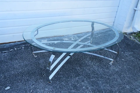 Hollywood Regency Mid Century Chrome Oval Glass Top Coffee 3514 Cover