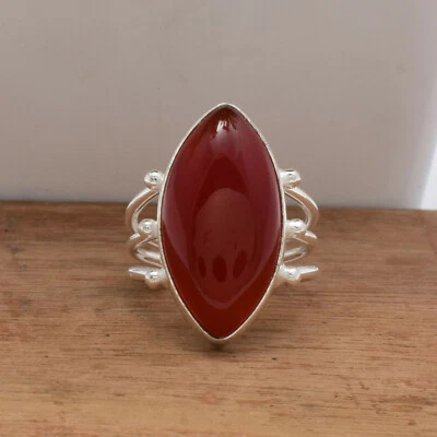 Classy Rosso Corniola Gemma 925 Argento Sterling Artigianale Anello Tutti Misura - Immagine 1 di 4