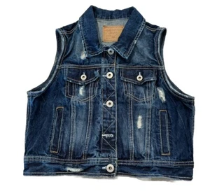 Amethyst Jeans Distressed Style Button-Up Denim Vest Women’s Large - Picture 1 of 8