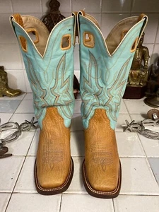 DOUBLE H SQUARE TOE PORTHOLE WESTERN ROCKABILLY BROWN LEATHER COWBOY BOOTS 7 M - Picture 1 of 20